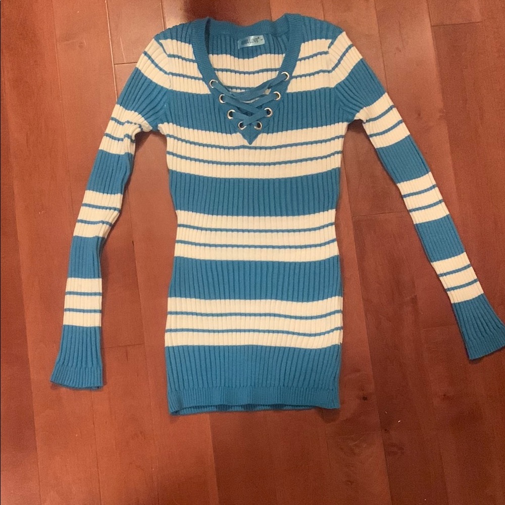 Blue and White Striped Sweater